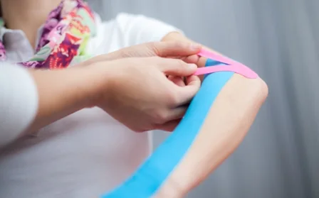 Anlage eines elastischen Kinesio-Tapes am Knie